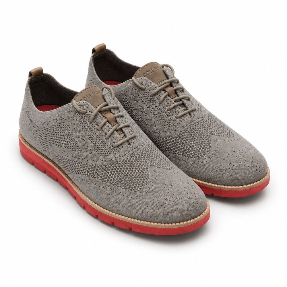 Cole Haan Zerogrand Stitchlite Wingtip Oxford Gray Red Mens 11.5M Comfort Shoes